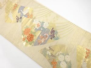 扇に花鳥模様織り出し　袋帯